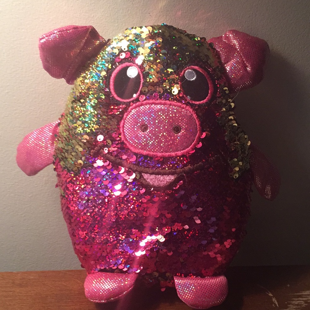 Cute flip sequin between pink and gold pig